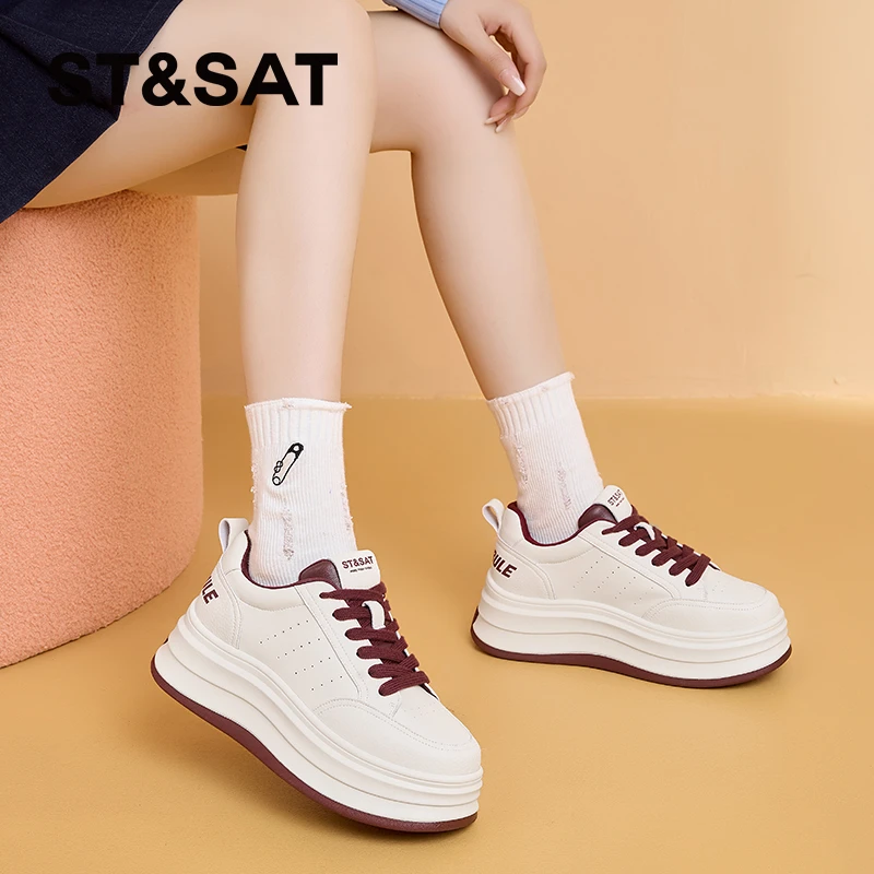 星期六秋季户外舒适简约百搭复古透气系带圆头厚底时尚运动休闲鞋