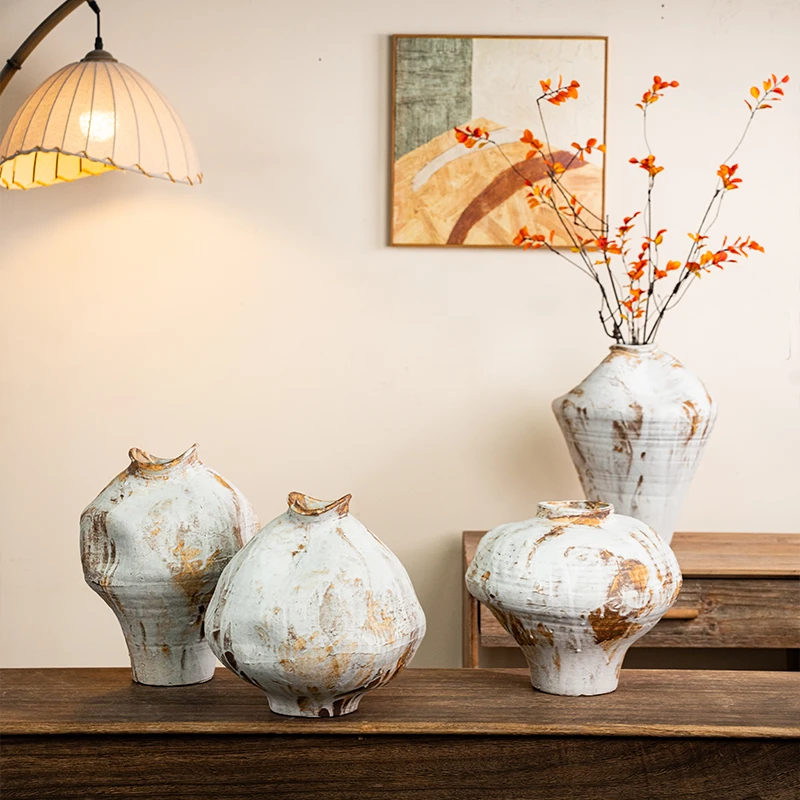 景德镇陶瓷复古大肚花器客厅玄关装饰摆饰陶罐工艺品家用花瓶