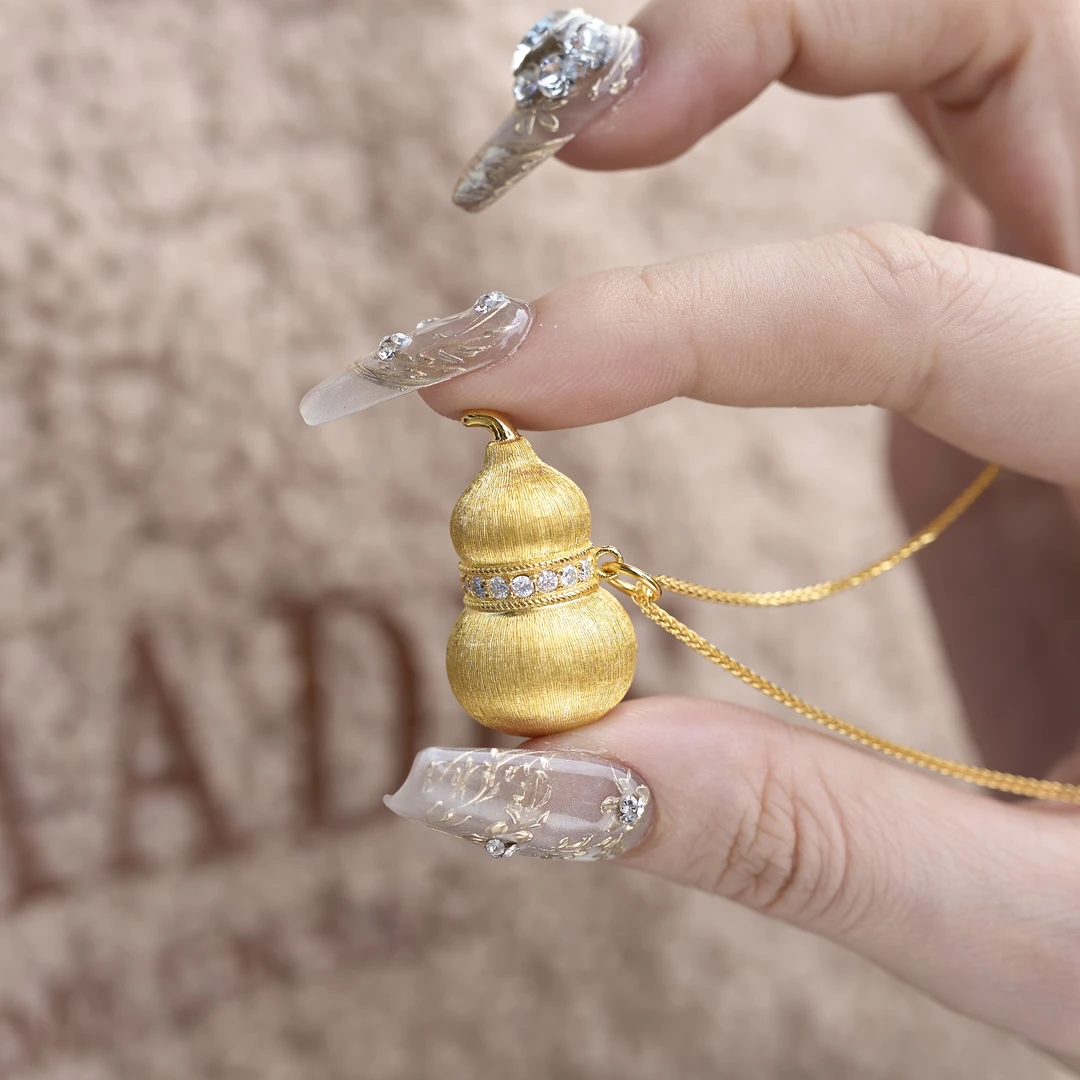 恒美娜 坠链均925银莫桑石 手工拉丝点镶葫芦项链气质大众时尚