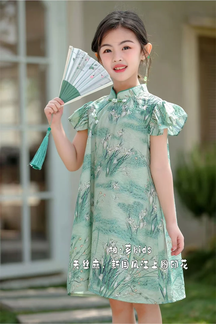 805【柚】女童时尚休闲小飞袖流苏连衣裙-20301