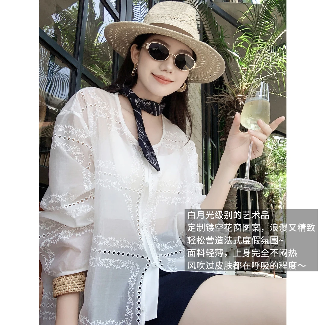 美洋MEIYANG 花窗衬衫【商场同款】 油画少女蕾丝绣花圆领-周五
