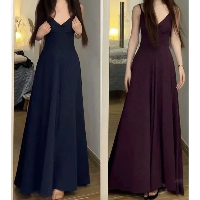 （大鸭梨）紫色浪漫韵味修身显瘦褶皱长款吊带裙68062+68063