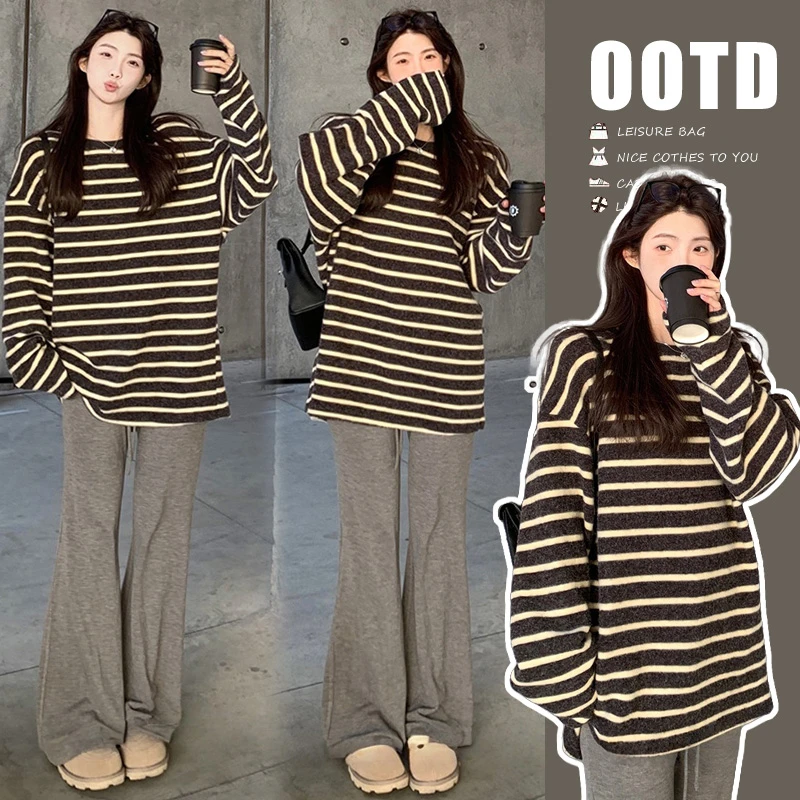 孕妇装秋季新款慵懒风显瘦时尚款气质条纹T恤韩版打底衫长袖秋冬