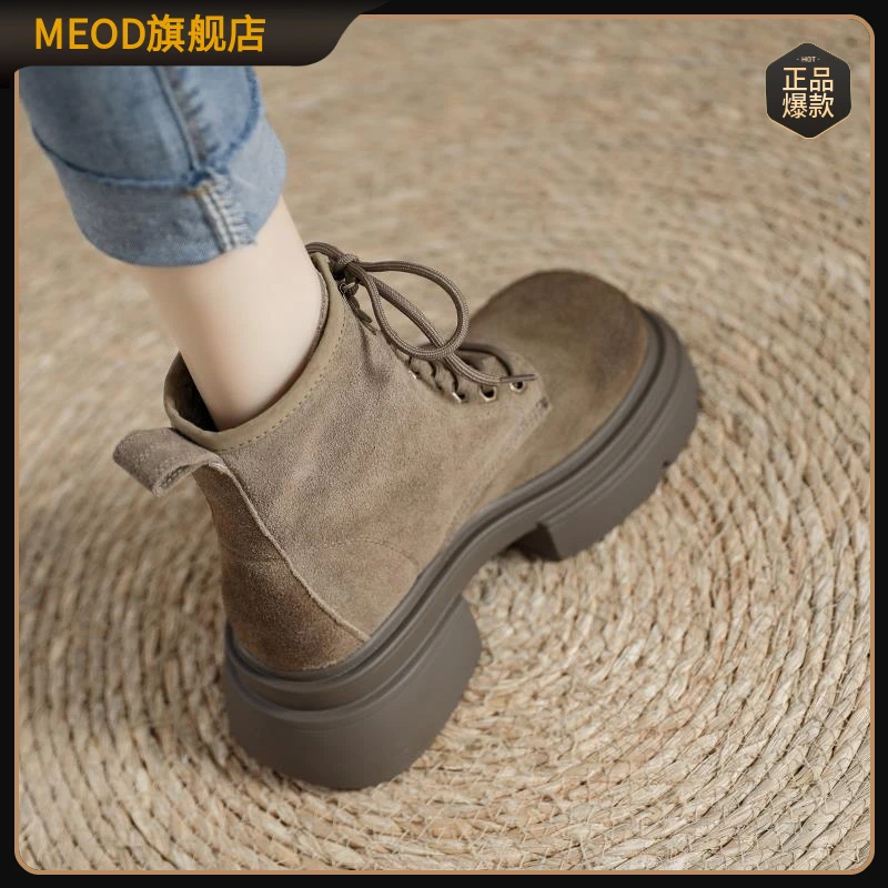 MEOD欧洲站马丁靴女秋冬2025新款做旧色大头英伦休闲加厚短靴子