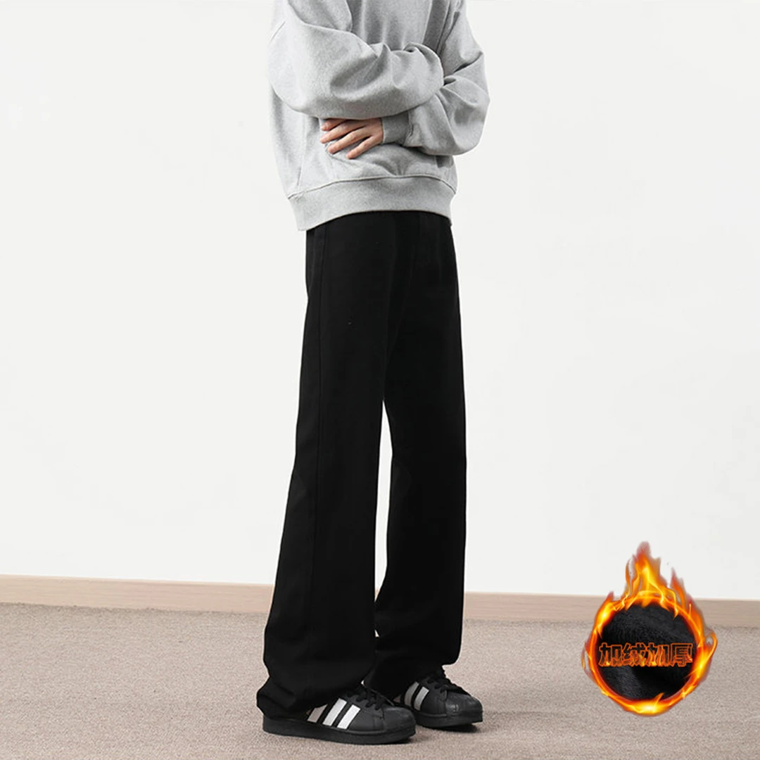 黑色牛仔裤男款秋冬加绒加厚百搭直筒裤美式微喇牛仔裤子休闲裤子