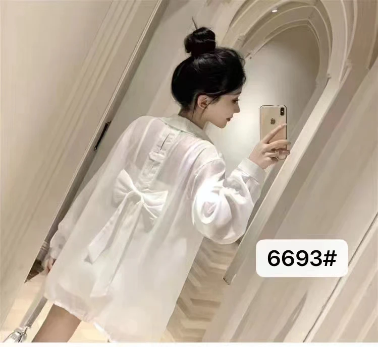 夏季2025年法式温柔风后背蝴蝶结设计海边度假防晒衬衫女#6693