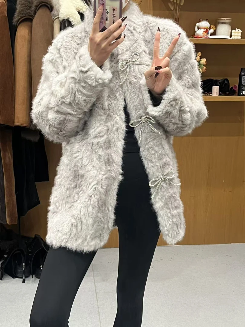 2024冬季韩版高级感立领染尖环保小香风毛毛外套