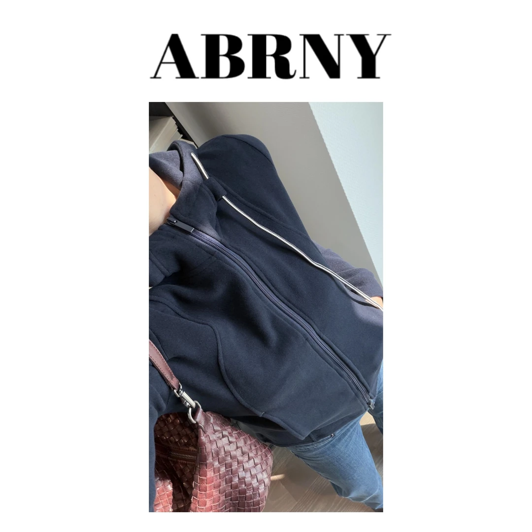 许小黑【软绒胶囊】秋冬新款加绒高弹力藏蓝色抽绳连帽卫衣25325