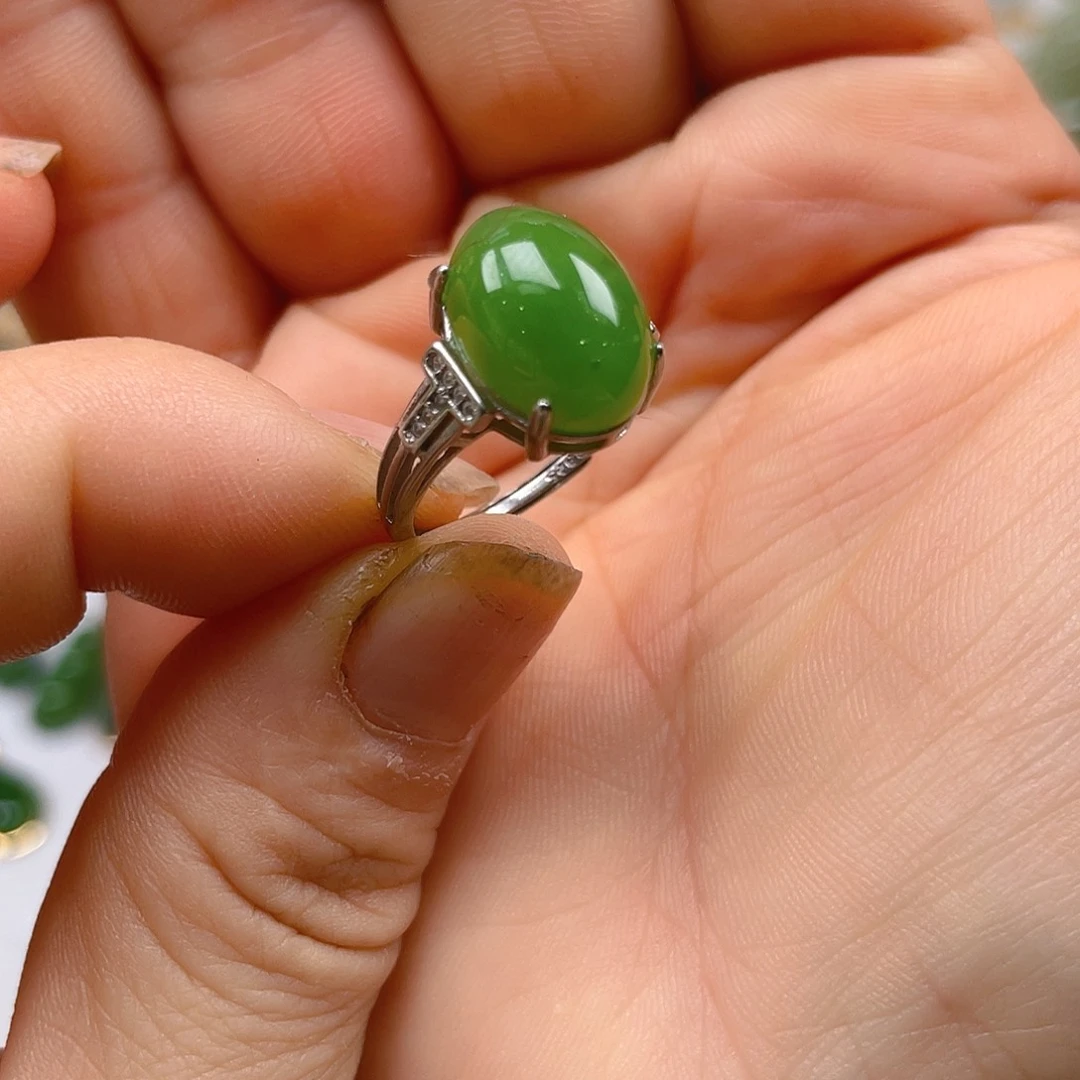 和田玉（碧玉）戒指银S925镀金镶嵌