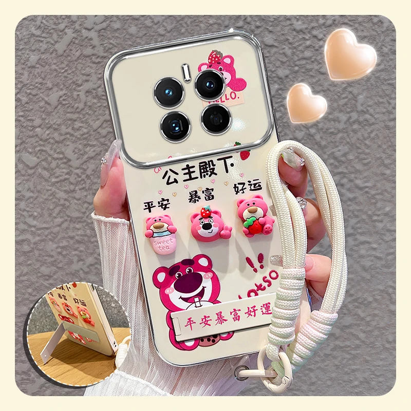 适用华为mate50手机壳mate50pro粉色草莓熊大视窗硅胶防摔女可爱