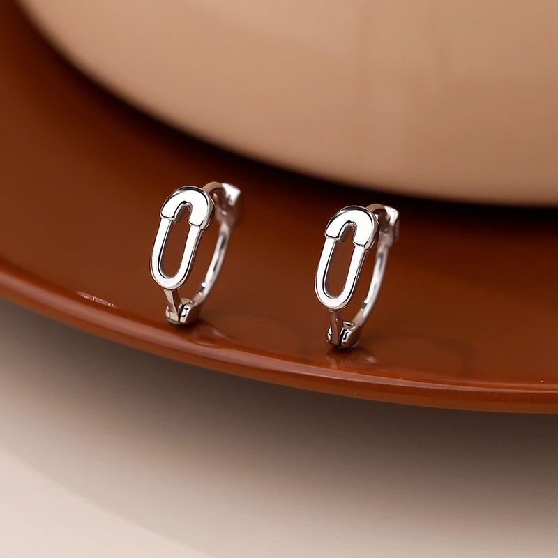 925银耳饰 S925纯银别针几何耳扣女小众设计感耳环圈简约养耳洞