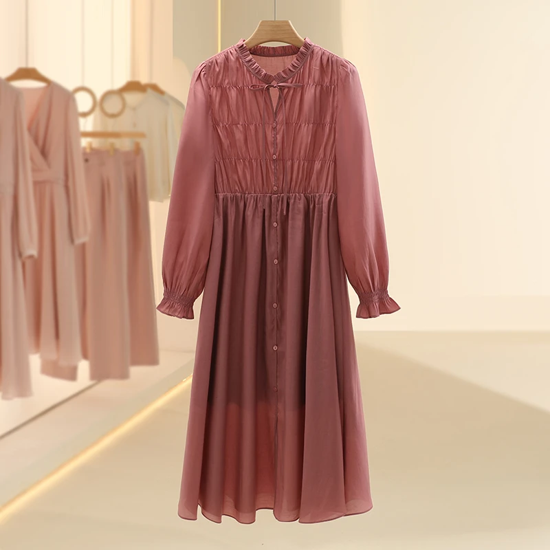 【片】优雅女人味气质长袖连衣裙2025春季新款七号铺品牌女装