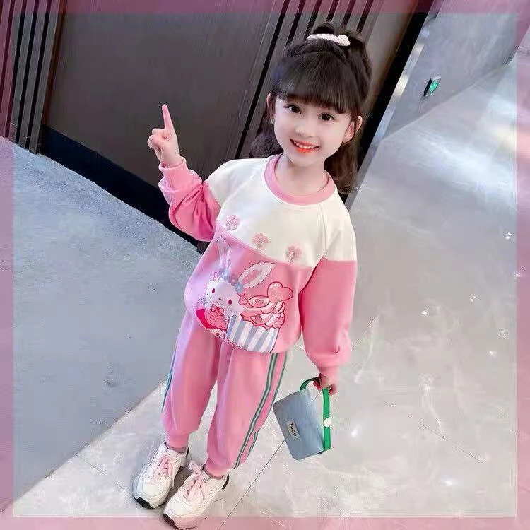 断码炸 中小女童休闲时尚运动套装秋季长袖上衣+带口袋长裤