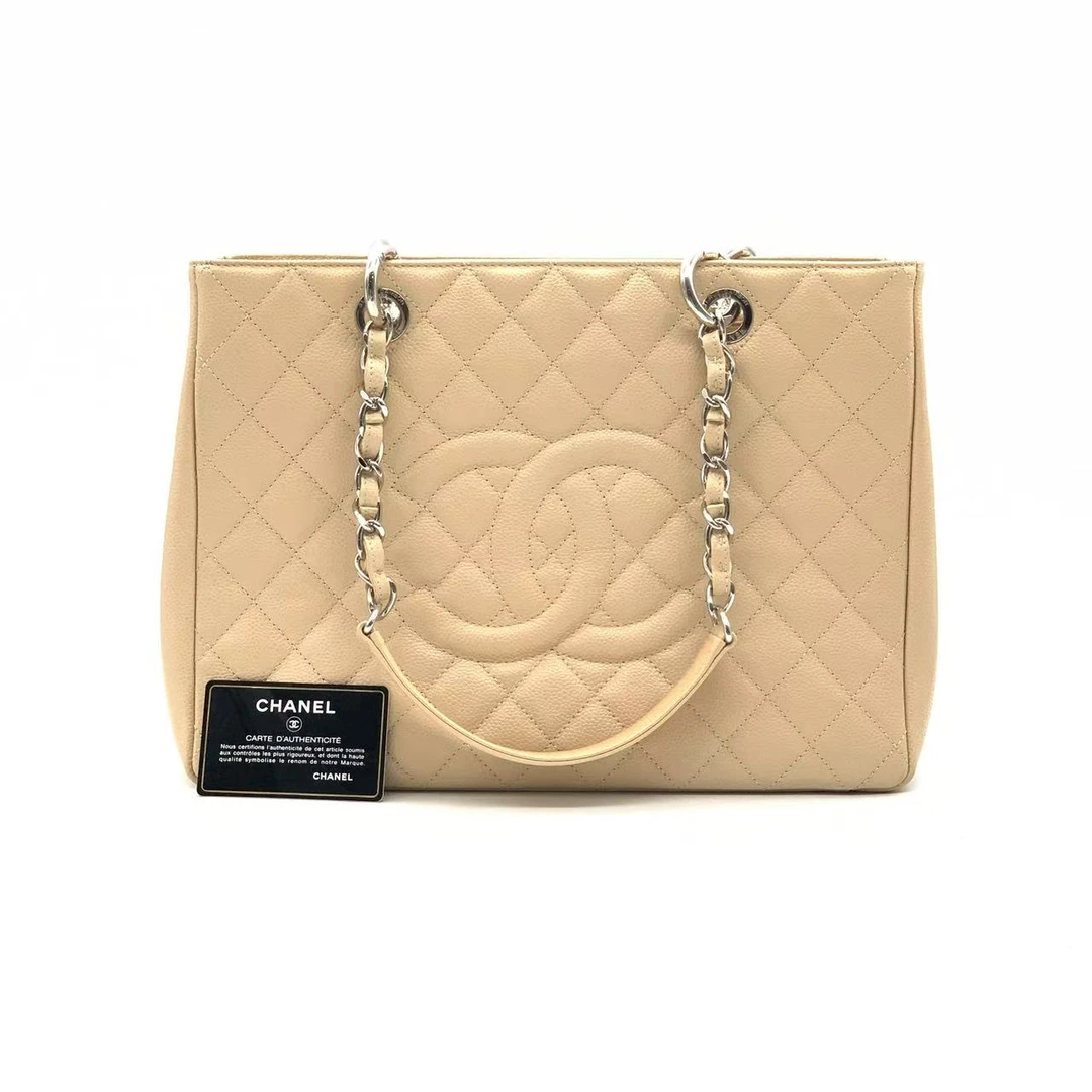 95新 Chanel/香奈儿 奶茶金中号gst托特包
