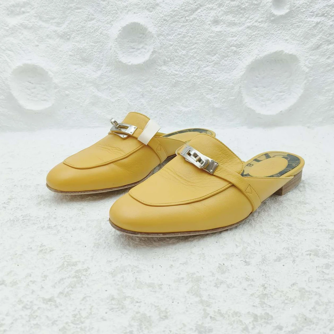 99新 Hermes/爱马仕 37码/黄色半拖/A2094