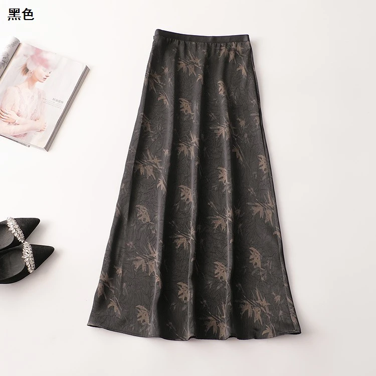 408893夏国风水墨印花加长半身裙