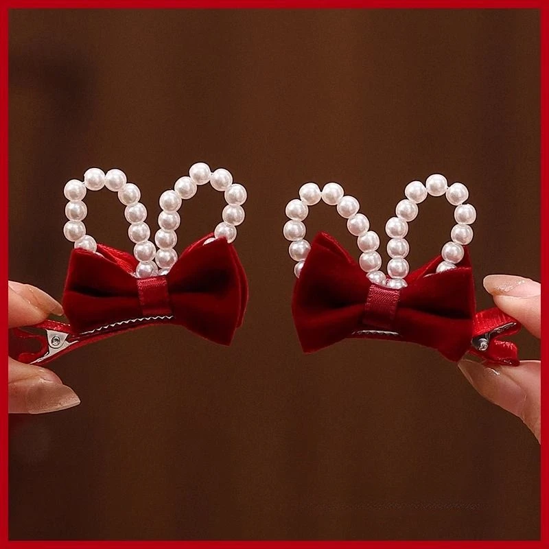 儿童可爱蝴蝶结发夹女孩侧边刘海夹发卡2025新款秋冬红色夹子头饰