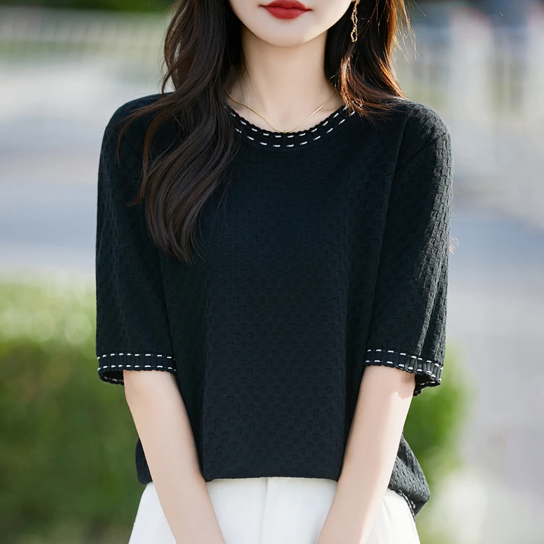 胖mm夏装特大码冰丝针织衫女士短袖t恤2025新款遮肚子巨显瘦上衣