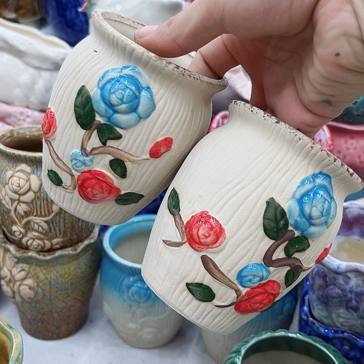 多肉绿植陶瓷花盆9.9包邮，有孔