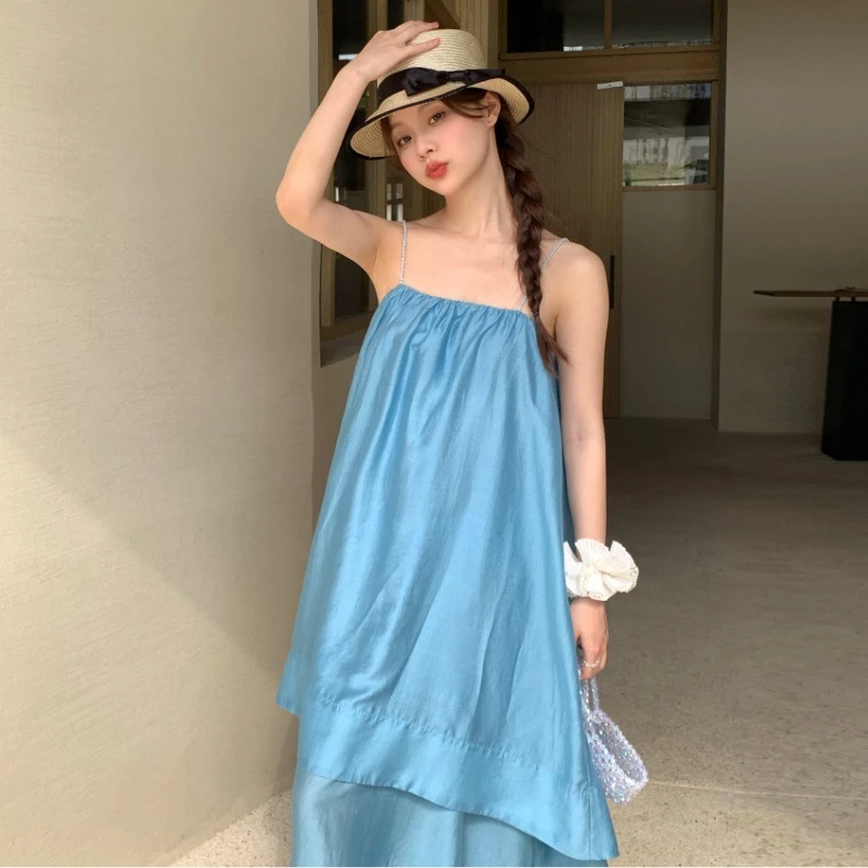 夏季假日度假风遮肚子抹胸吊带连衣裙女G6103