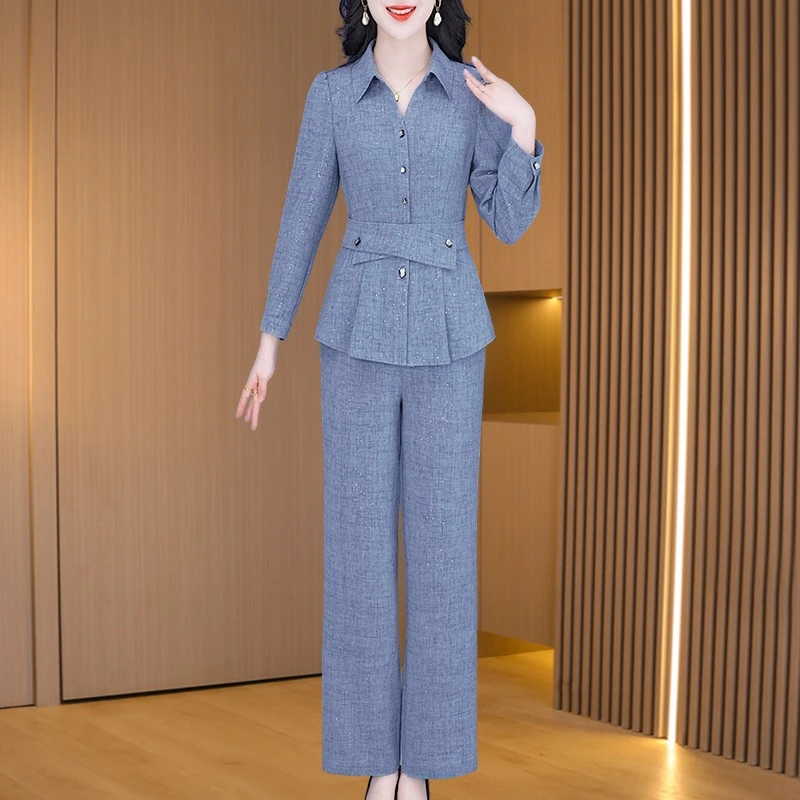 春夏新款穿搭套头上衣微喇叭裤套装女小个子妈妈气质减龄修身洋气