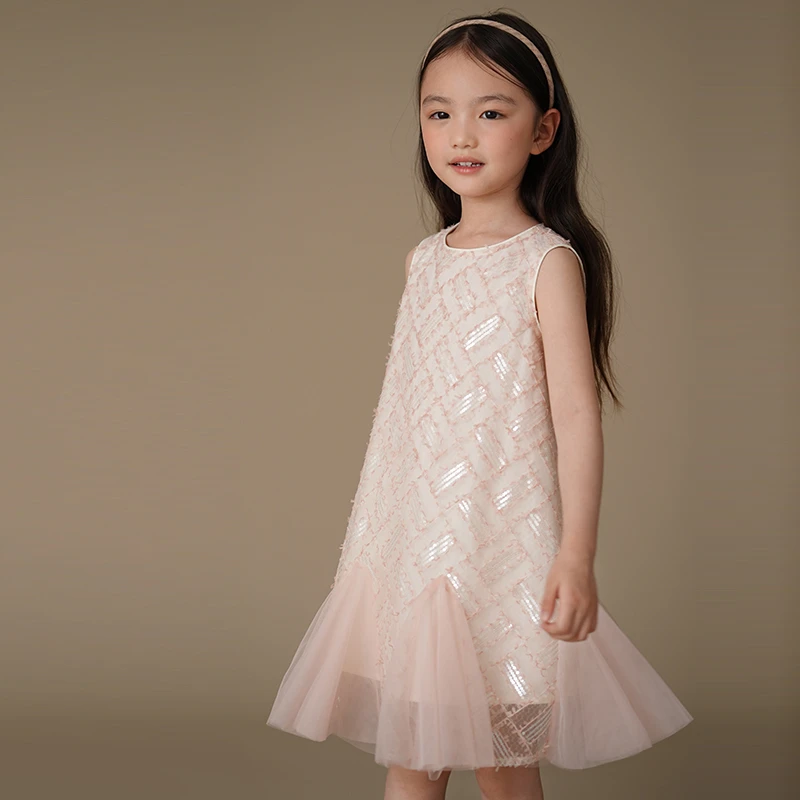 哈齿童装夏季儿童背心裙女童甜美粉色鱼尾裙女孩重工中长款连衣裙