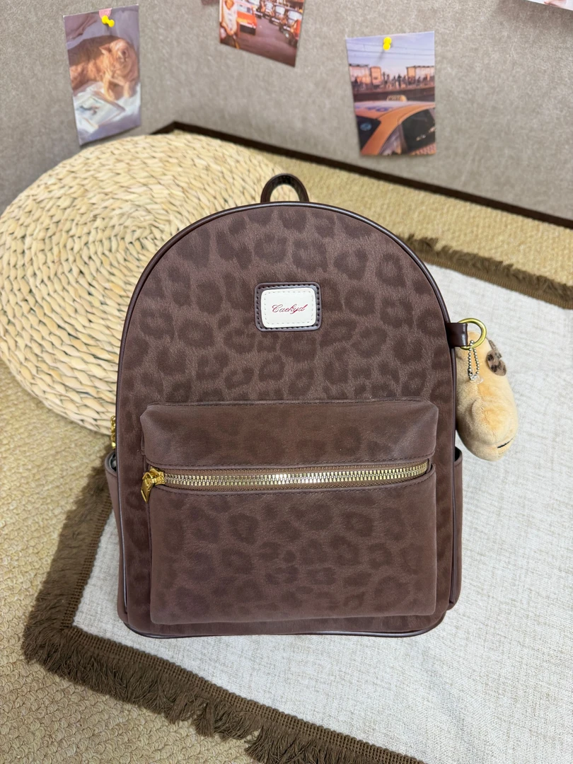 豹纹复古双肩包上学通勤百搭学生包