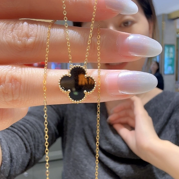 玛瑙/玉髓18K金镶嵌项链15mm草K黄