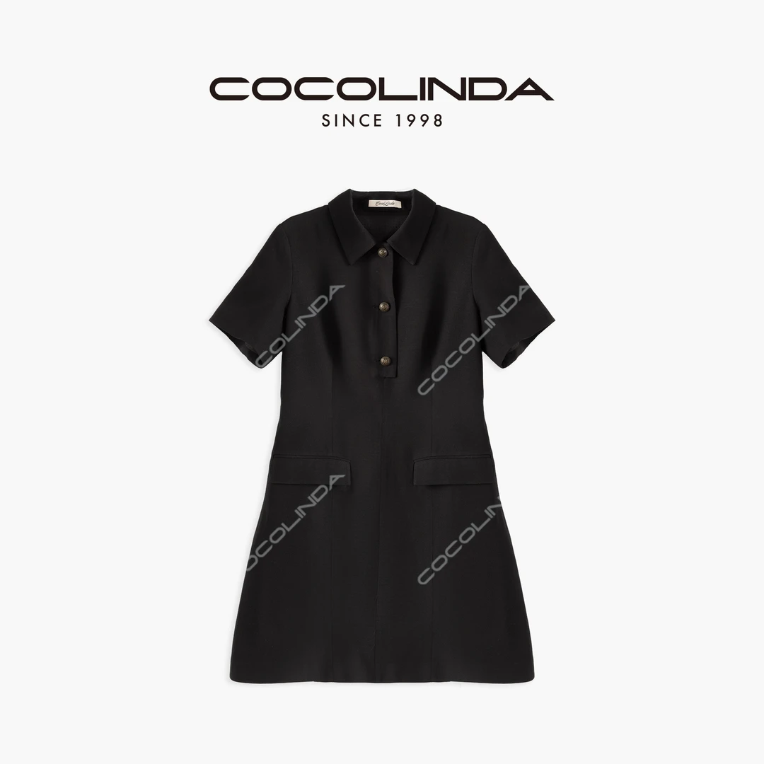 COCOLINDA | 桑蚕丝羊毛‘名媛风’方领短袖连衣裙Q3042