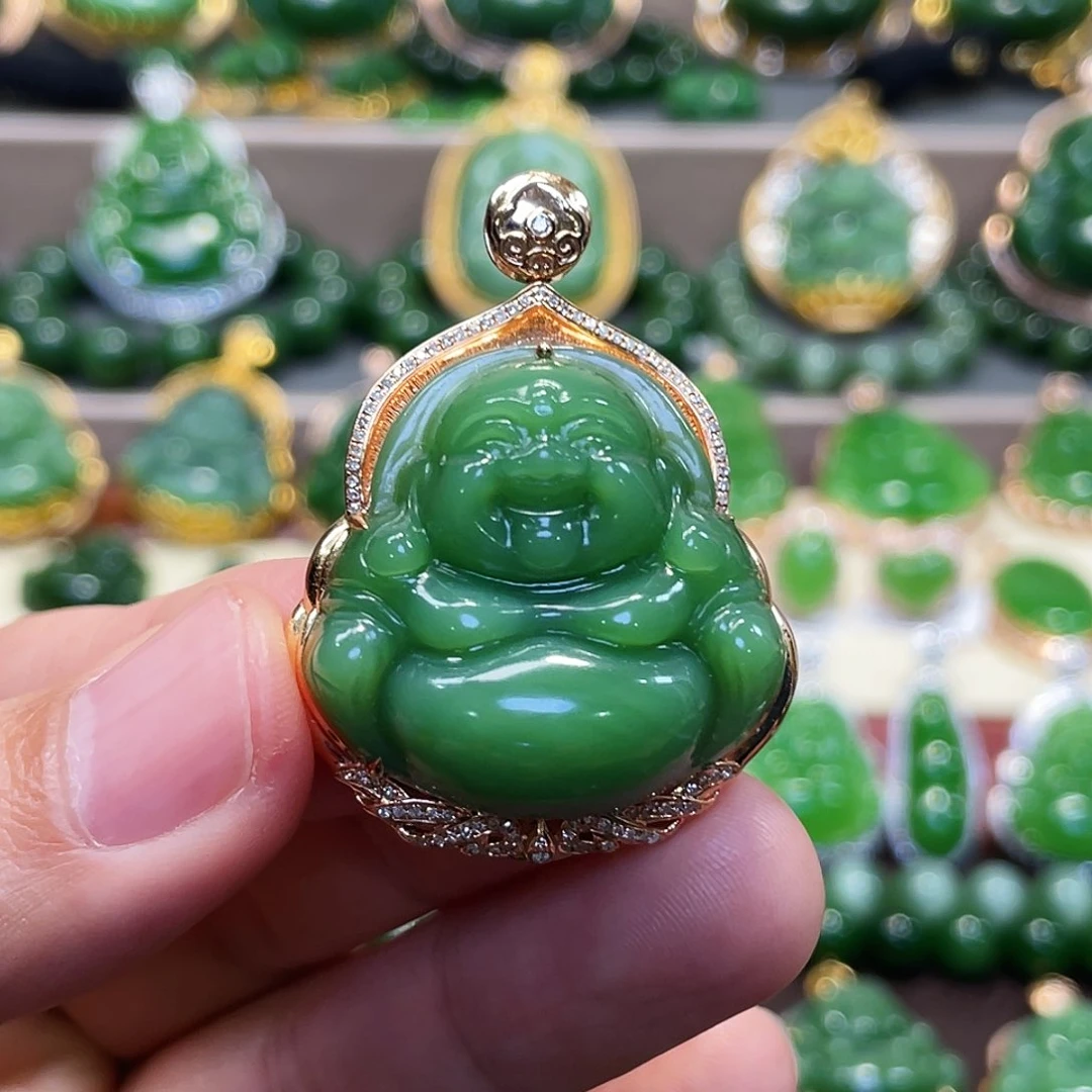 和田玉（碧玉）颈饰18K金镶嵌曦*佛公30mm