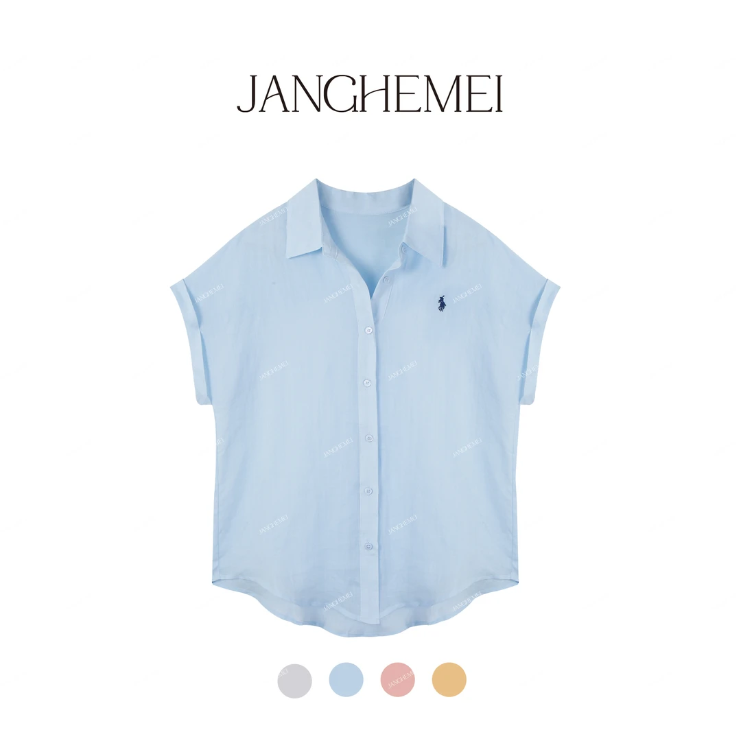 JANGHEMEI【白日幻想家】100%苎麻欧若风宽松短袖百搭衬衫C33584M52