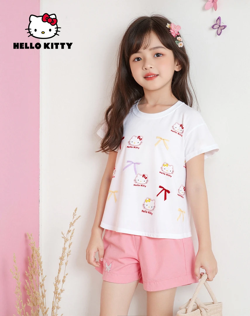 HelloKitty夏季新款女童时尚休闲T恤上衣儿童短袖AC5221MK276 KT