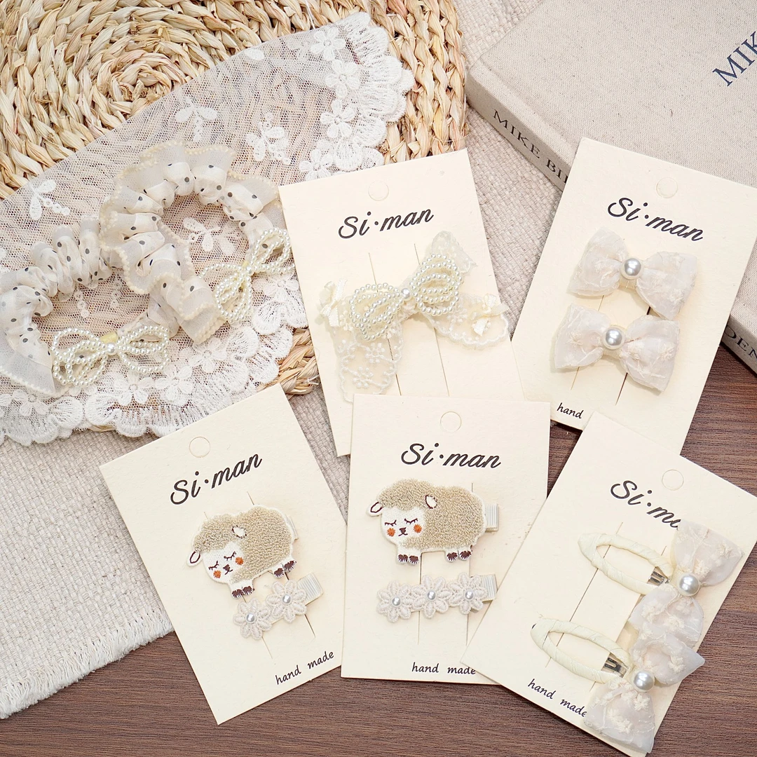 满9.9飞 韩版甜美可爱蕾丝花边儿童发夹珍珠蝴蝶结碎发夹宝宝发卡