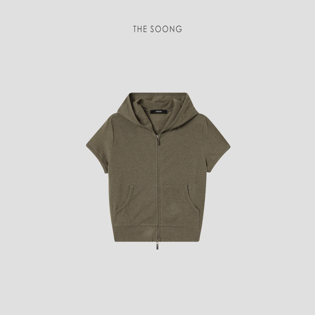 THESOONG|’砂绿连帽衫‘定染磨毛开衫上衣HWWT7627