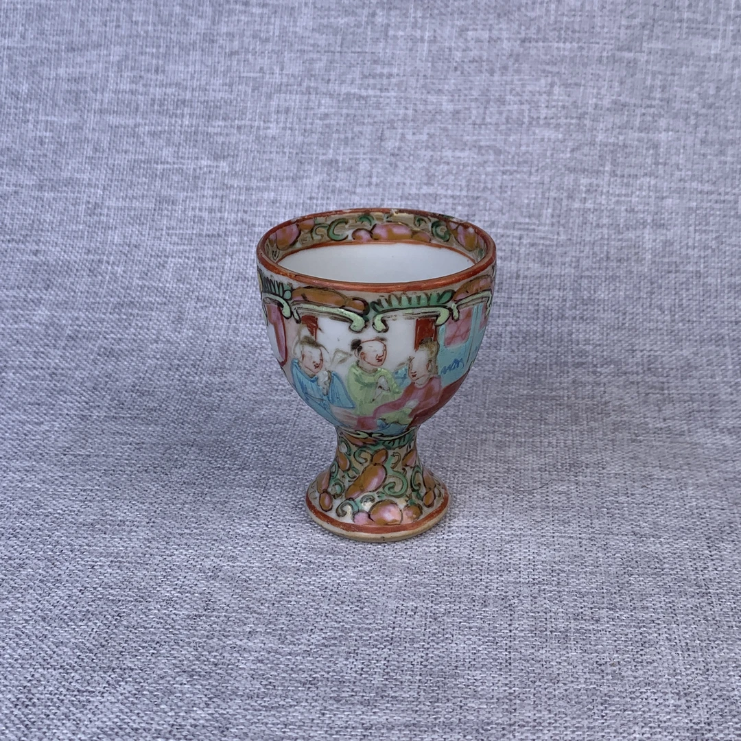 清代广彩人物故事杯古瓷器真品国营镇江市文物商店库出5128151