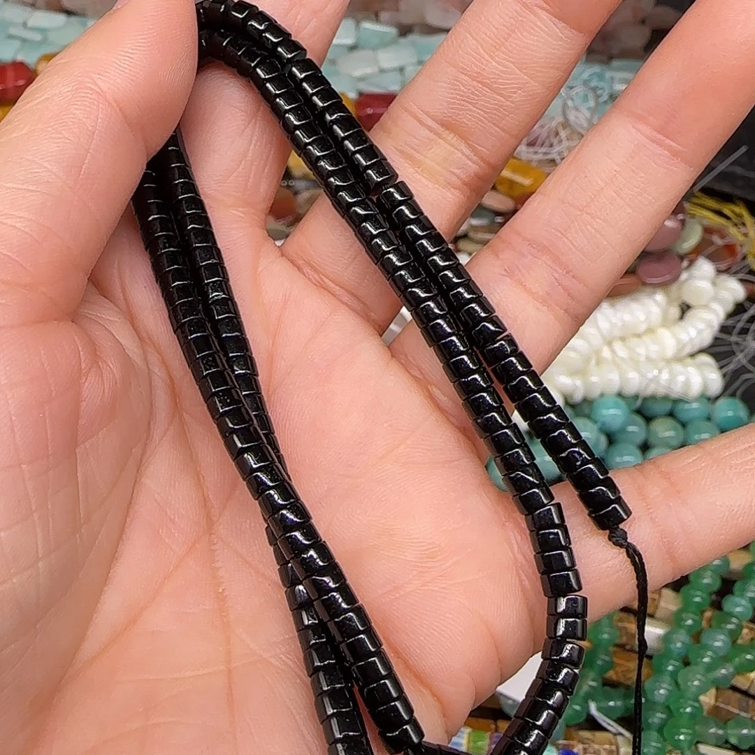 玛瑙/玉髓合金珠宝半成品黑玛瑙4mm剁珠一条