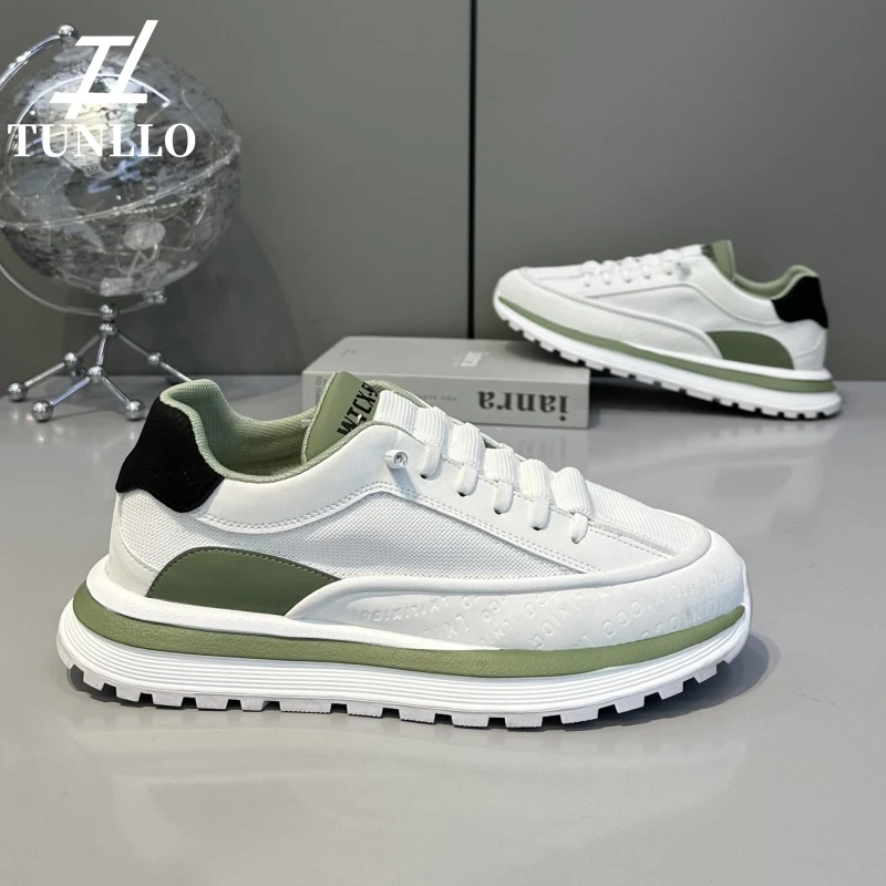 Tunllo男鞋夏季新款透气网面低帮板鞋厚底增高百搭舒适休闲运动鞋