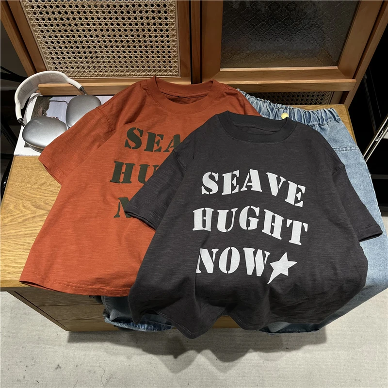 吴小越w1190男童夏款短袖圆领无感印花韩版棉t恤中大童儿童上衣