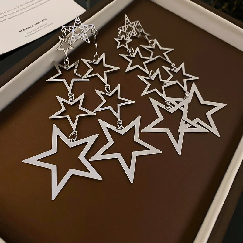 合金耳饰 五角星镂空流苏耳环欧美时尚夸张长款耳坠
