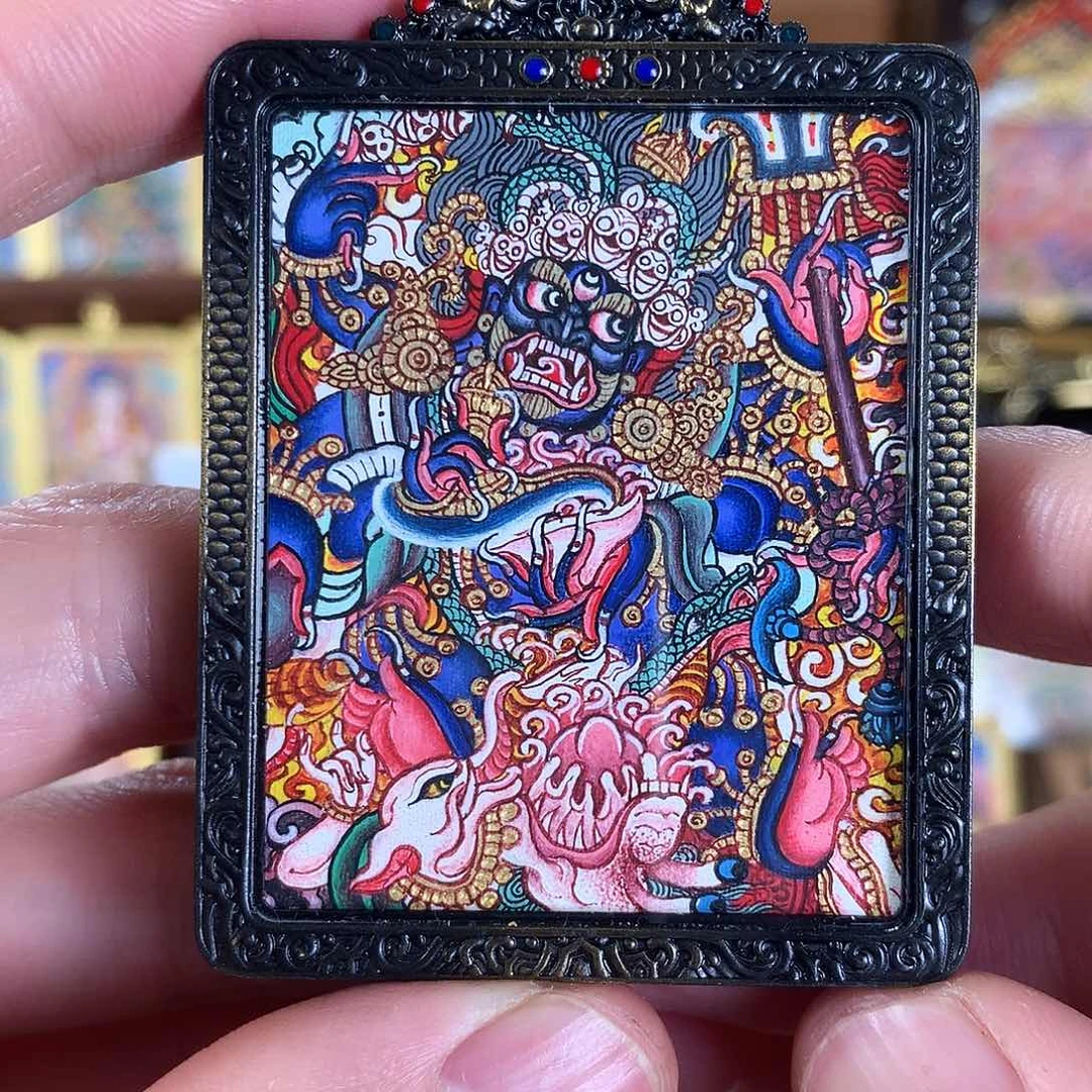 吊坠大黑天热贡纯手绘唐卡