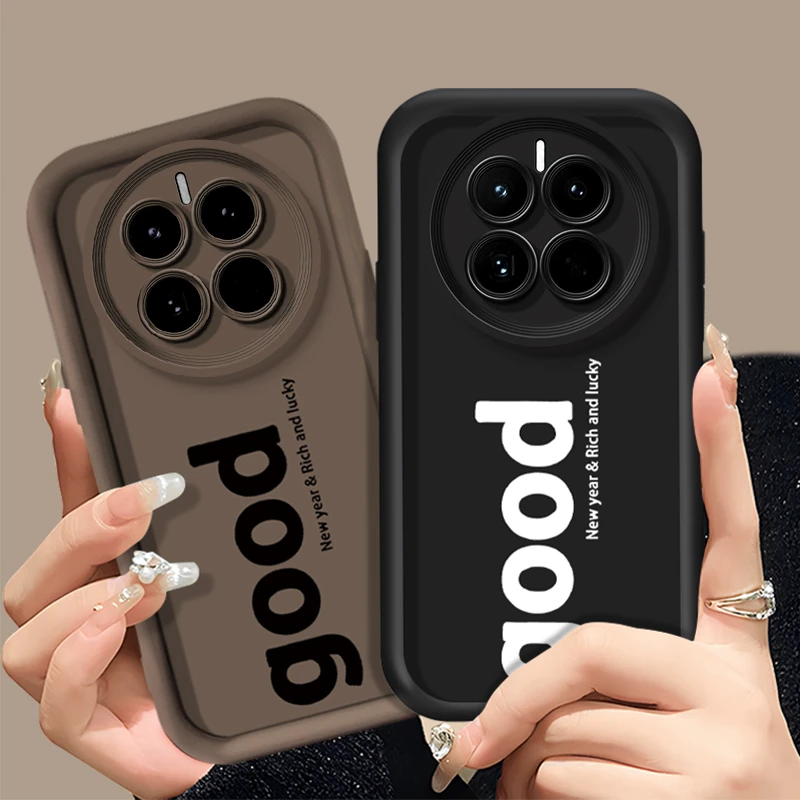 适用于【华为】Mate50/E简约创意good英文硅胶防摔天眼阶梯手机壳