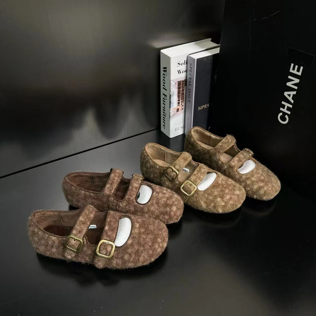 【温莎日记】尼子绒复古勃肯鞋女浅口平底百搭玛丽珍豆豆鞋760-9