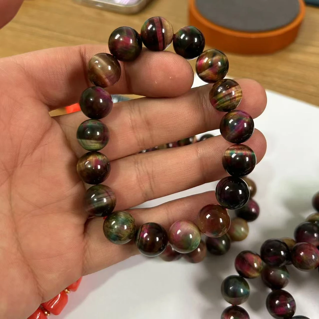 卡12+mm舒俱来玛瑙手链紫俱来玛瑙幻彩猫眼素圈手串