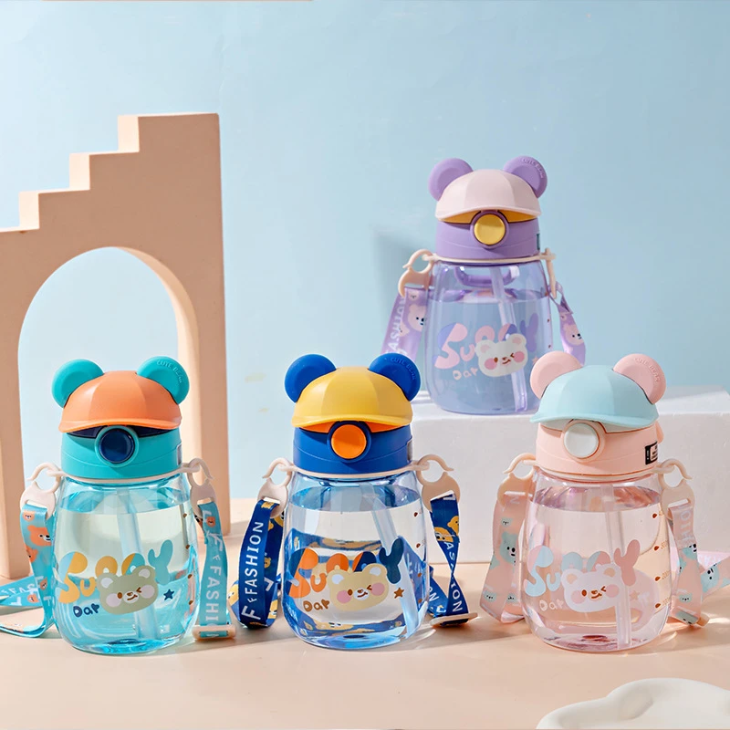 新款儿童水杯幼儿园大肚杯带吸管杯夏季防摔上学专用水壶塑料杯子