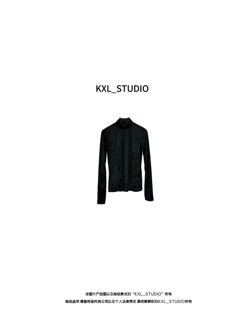 KXL_ STUDIO 【KELE精选】质感·丝绒半高领打底衫9201(黑色）