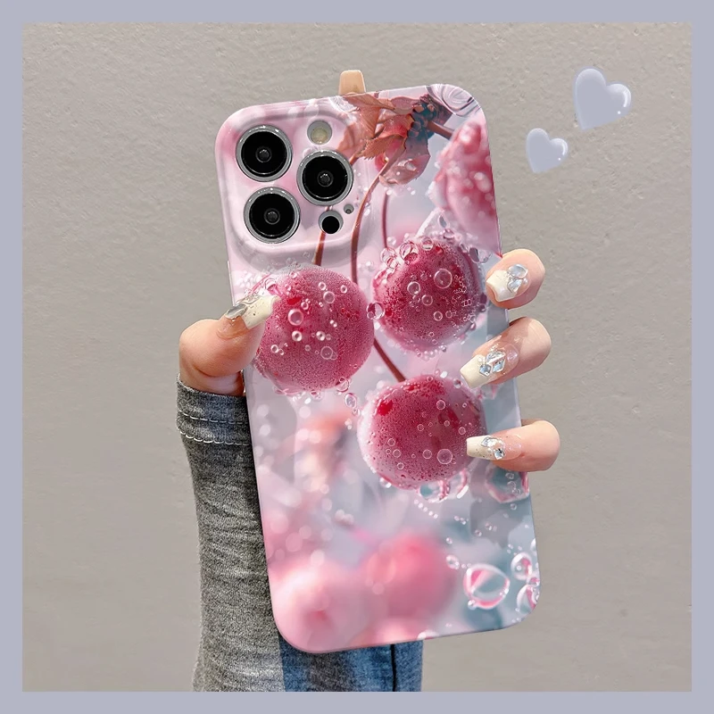 夏日气泡樱桃适用苹果16手机壳华为创意vivo全包小米15oppo菲林壳