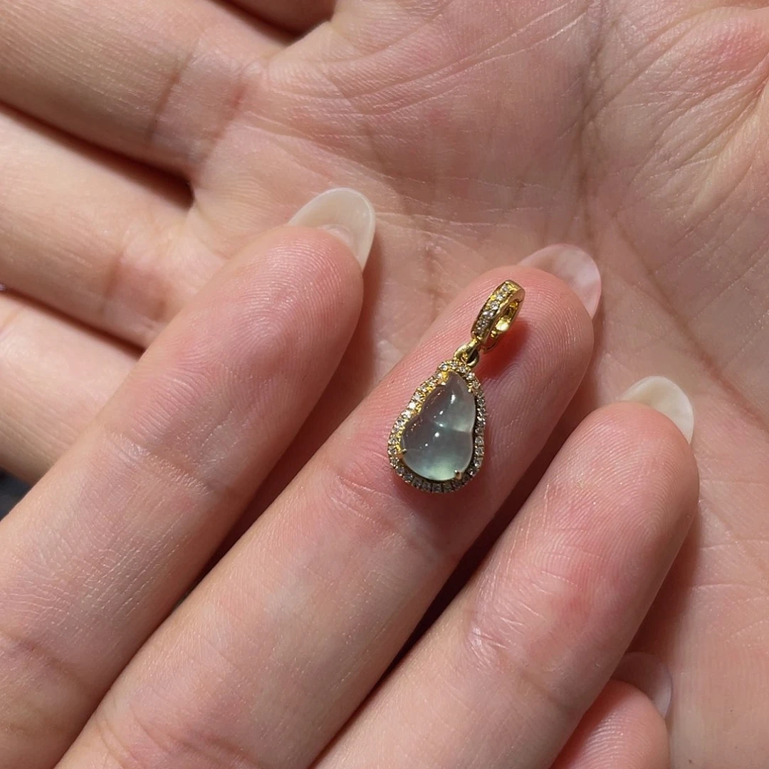 翡翠18K金镶嵌吊坠(不含链)