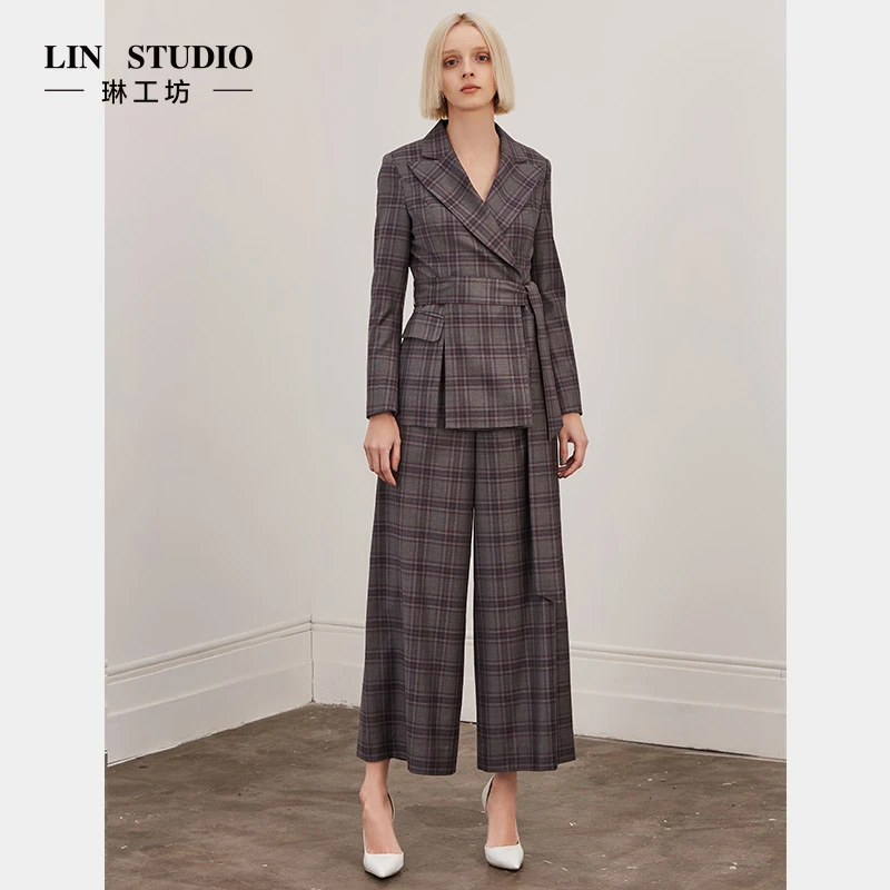 【特殊活动款 不支持退换 西服+裤子】琳工坊灰色基调格纹套装复古
