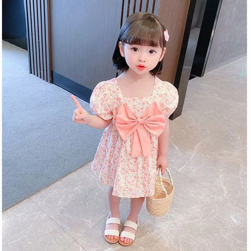 女童连衣裙夏2022新款碎花泡泡袖公主裙夏女宝宝夏装短袖裙子