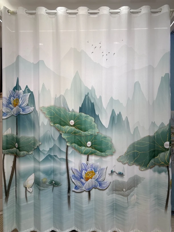 5D数码印花窗纱，透光不透人窗纱